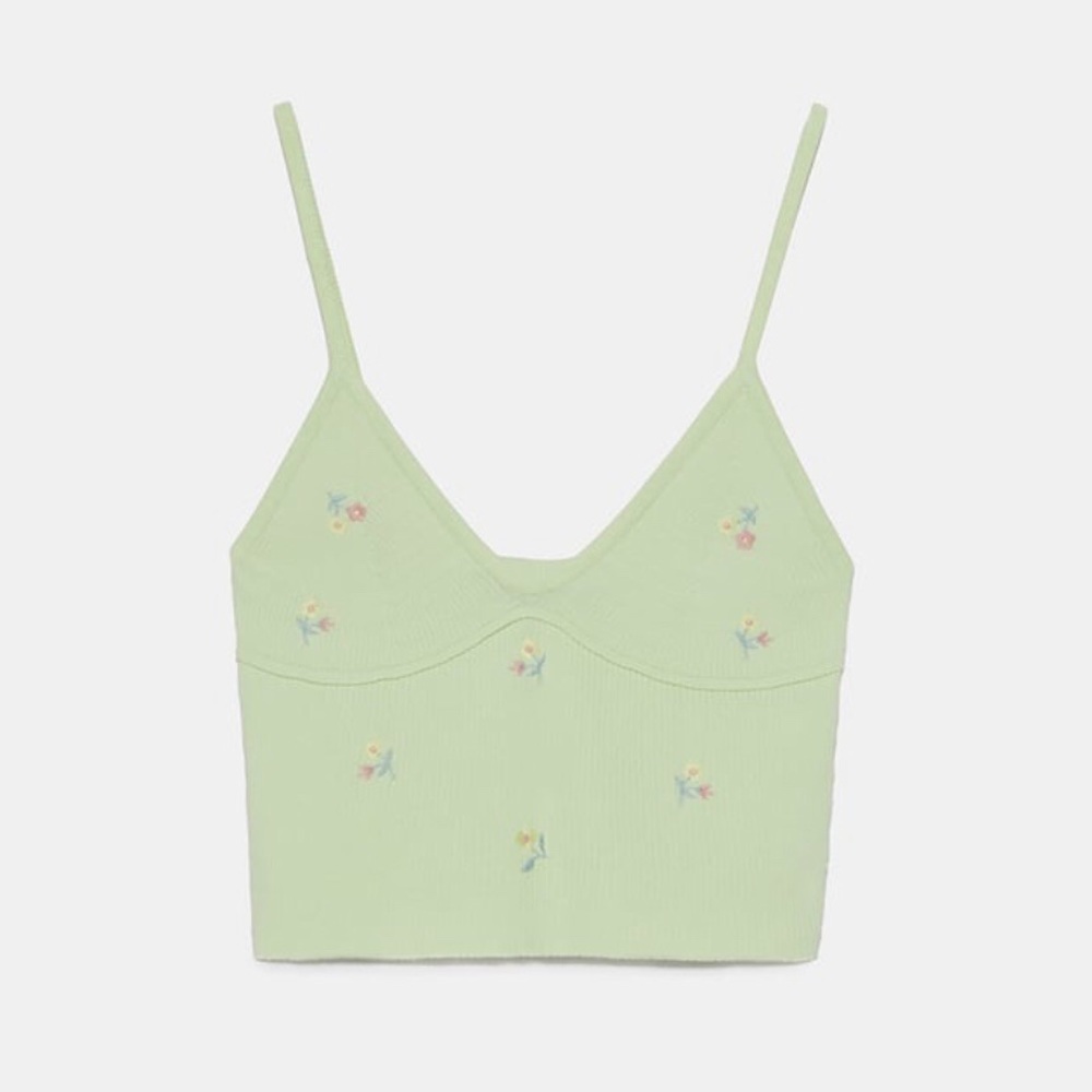 Embroidered Flower Crop Top Zara